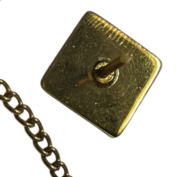 Christian Dior Gold Tone & Black Enamel Tie Tack Pin with Chain Vintage - Picture 3 of 5